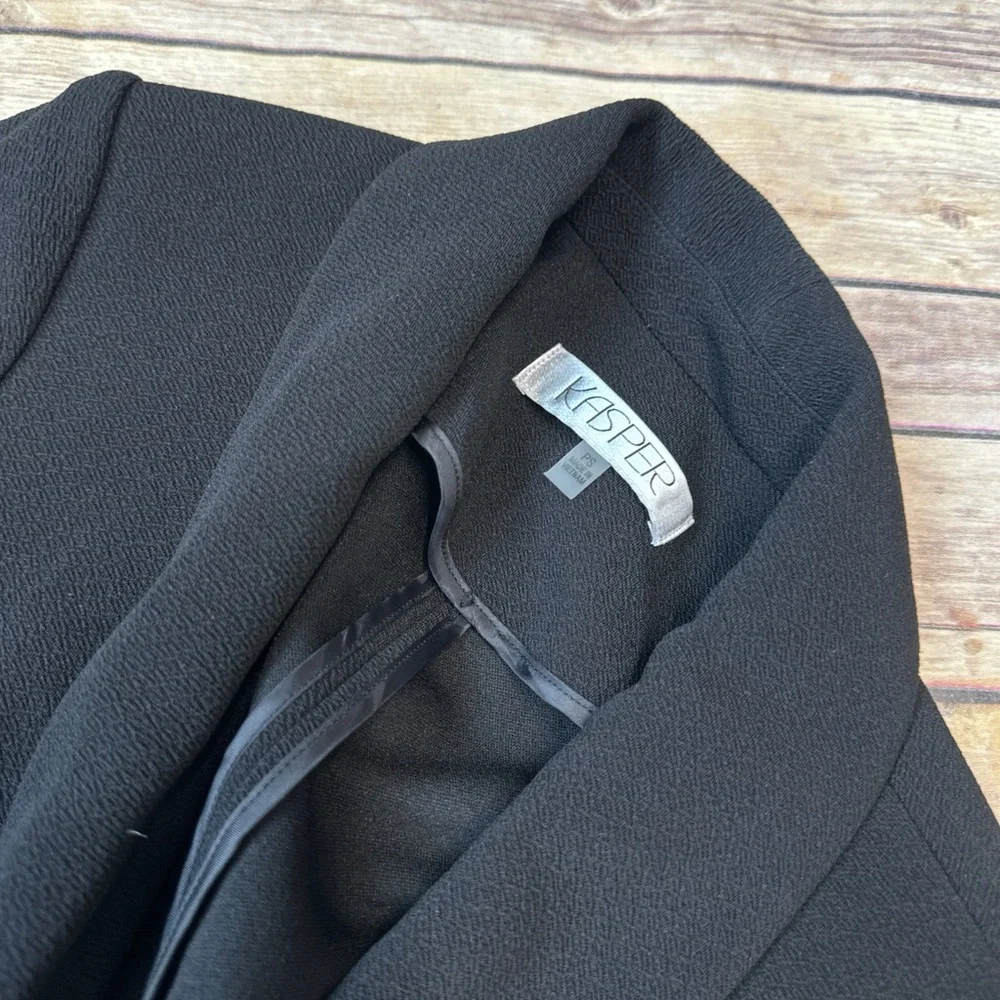 Kasper Women's Petit Black Crosshatch Shawl Collar Open Front Jacket Size PS